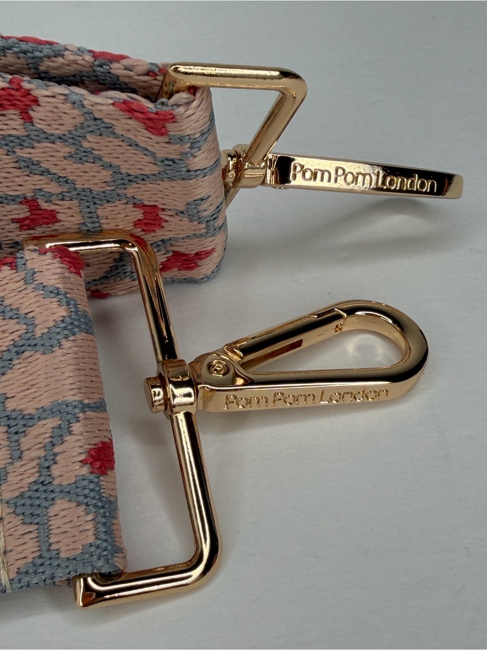 Pom Pom London Bag Strap Adjustable Pink Blue Leopard animal Print Gold Hardware - Picture 4 of 7